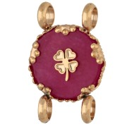 Calcedonia rosa - Entrepieza redonda de 14 mm con diseño de trébol, acero inoxidable 304 Dorado - Calcedonia rosa teñida Entrepieza redonda de 14 mm con diseño de trébol, acero inoxidable 304 Dorado - Calcedonia rosa teñida