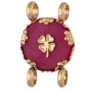 Entrepieza redonda de 14 mm con diseño de trébol, acero inoxidable 304 Dorado - Calcedonia rosa teñida
