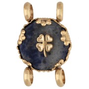Entrepieza redonda de 14 mm con diseño de trébol - Acero inoxidable 304 Dorado - Sodalita teñida