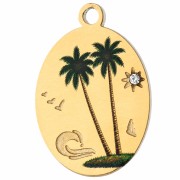 Dije ovalado de 17 x 12 mm con estampado UV de palmeras - Acero inoxidable 304 dorado