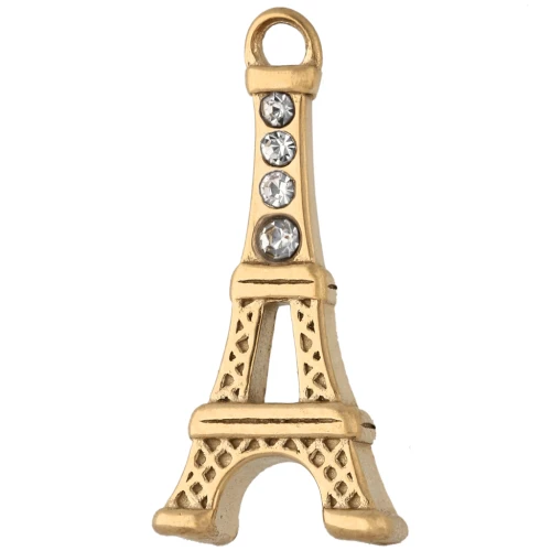 Dije de la Torre Eiffel de 19 x 9 mm con pedrería - Acero inoxidable 304 Dorado x1