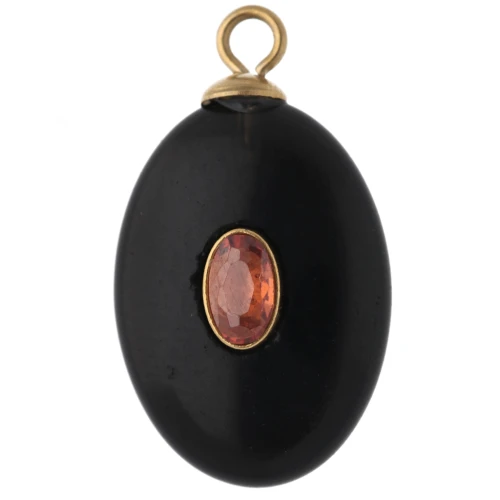 Colgante ovalado de 22 x 13 mm con circonita naranja y ónix negro, acero inoxidable 304 Dorado