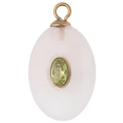 Colgante ovalado de 22 x 13 mm con circonita verde y cuarzo rosa, acero inoxidable 304 Dorado