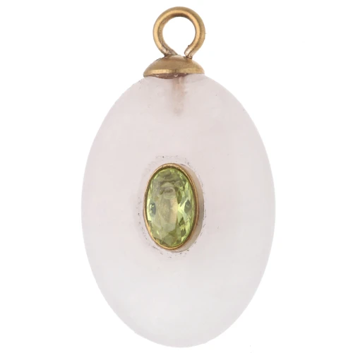 Colgante ovalado de 22 x 13 mm con circonita verde y cuarzo rosa, acero inoxidable 304 Dorado