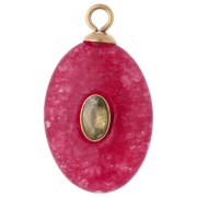 Colgante ovalado de 22 x 13 mm con circonita verde y piedra teñida de granate rosa; acero inoxidable 304 Dorado