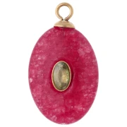Colgante ovalado de 22 x 13 mm con circonita verde y piedra teñida de granate rosa; acero inoxidable 304 Dorado