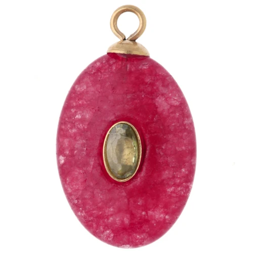 Colgante ovalado de 22 x 13 mm con circonita verde y piedra teñida de granate rosa; acero inoxidable 304 Dorado