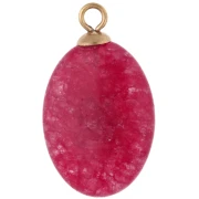 Colgante ovalado de 22 x 13 mm con circonita verde y piedra teñida de granate rosa; acero inoxidable 304 Dorado