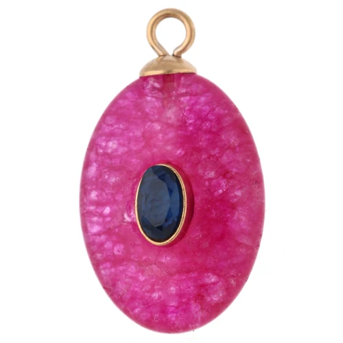 Colgante ovalado de 22 x 13 mm con circonitas y calcedonia rosa teñida, acero inoxidable 304 Dorado
