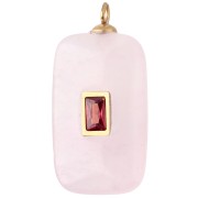 Cuarzo rosa - Colgante rectangular de 30 x 15 mm con circonitas rojas y cuarzo rosa, acero inoxidable 304 Dorado Colgante rectangular de 30 x 15 mm con circonitas rojas y cuarzo rosa, acero inoxidable 304 Dorado