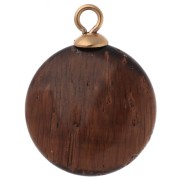 Dije redondo de 15 mm con circonitas y piedra preciosa «ojo de tigre» - Acero inoxidable 304 dorado
