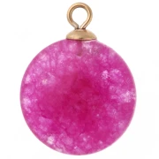 Dije redondo de 15 mm con circonitas verdes y calcedonia rosa teñida, acero inoxidable 304 Dorado