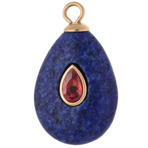 Colgante en forma de gota de 22 x 13 mm con circonita roja (piedra teñida de lapislázuli) y acero inoxidable 304 Dorado
