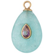 Colgante en forma de gota de 22 x 13 mm con circonitas lilas y piedra teñida de amazonita, acero inoxidable 304 Dorado