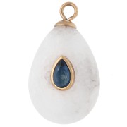 Colgante en forma de gota de 22 x 13 mm con circonita azul y ágata - Acero inoxidable 304 Dorado