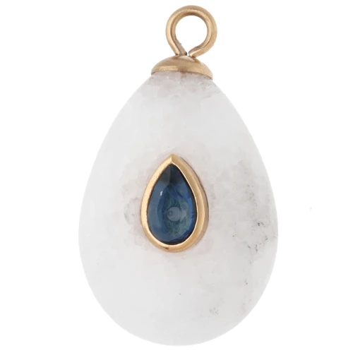 Colgante en forma de gota de 22 x 13 mm con circonita azul y ágata - Acero inoxidable 304 Dorado