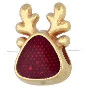 Cuenta con forma de cabeza de reno, 10,5 x 7 mm, de resina epoxi - Dorado con oro fino - Roja