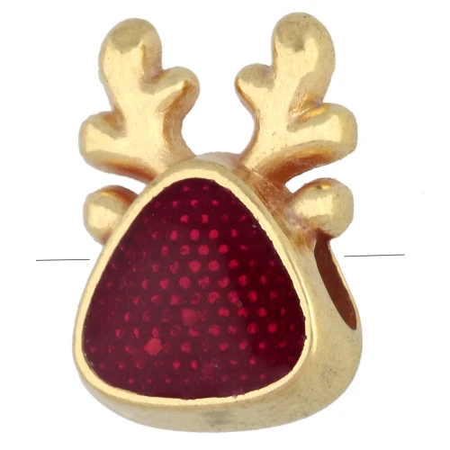 Cuenta con forma de cabeza de reno, 10,5 x 7 mm, de resina epoxi - Dorado con oro fino - Roja