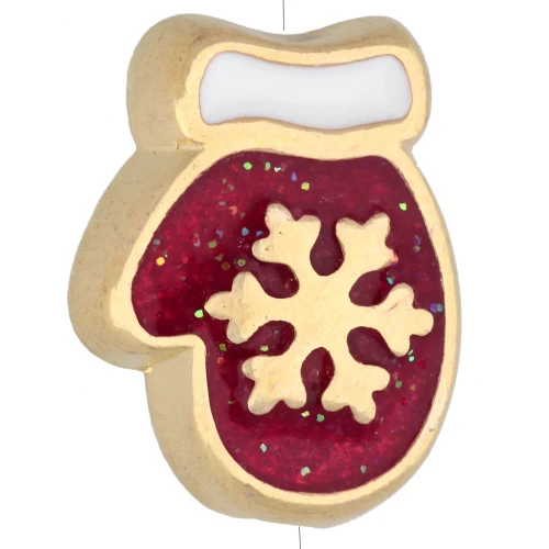 Cuentas en forma de guante navideño, 15 x 12 mm, resina epoxi - Dorado con oro fino - Rojo