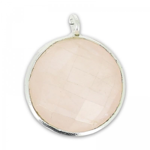 Dije redondo facetado 13x10 mm Plata 925/Cuarzo Rosa x1