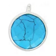 Dije redondo facetado 13x10 mm Plata 925/Turquoise imitation x1