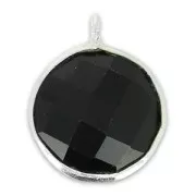 Dije redondo facetado 13x10 mm Plata 925/Black Onyx x1