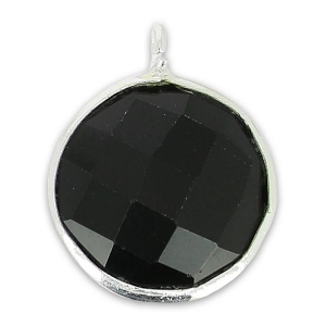 Dije redondo facetado 13x10 mm Plata 925/Black Onyx x1