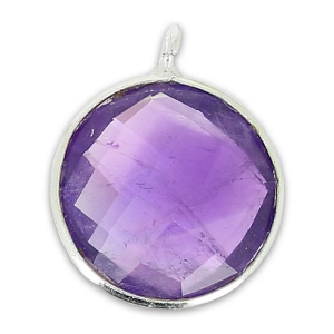 Dije redondo facetado 13x10 mm Plata 925/Amethyst x1
