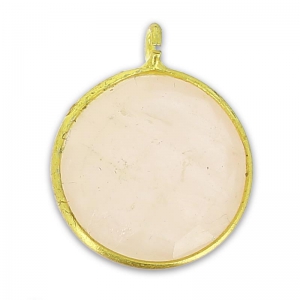 Dije redondo facetado 13x10 mm Plata 925 dorado/Cuarzo Rosa x1