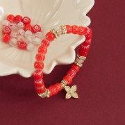 Redondas Millefiori 6 mm Crystal flores Rojo x15