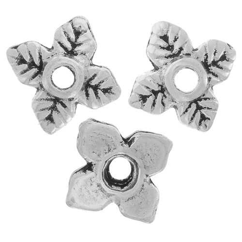 Casquillas flores 6 mm plateado antiguo x10