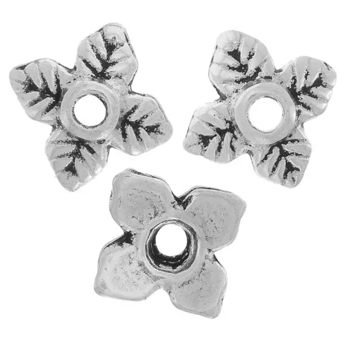 Casquillas flores  6 mm plateado antiguo x10
