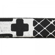 Cordón plano cuero motivos geométricos 10 mm Negro/Plateado x50cm