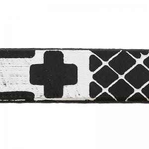 Cordón plano cuero motivos geométricos 10 mm Negro/Plateado x50cm