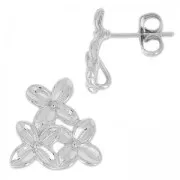 Pendientes de clavo con motivo de tres flores, 13 mm, con recubrimiento de rodio x2