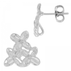 Pendientes de clavo con motivo de tres flores, 13 mm, con recubrimiento de rodio x2