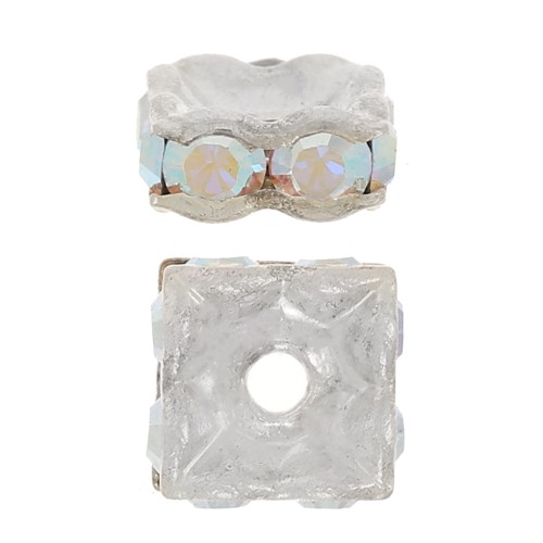 Perla rondel Strass cuadrado  6 mm plateado/Crystal AB x1