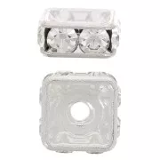Perla rondel Strass cuadrado  6 mm plateado/Crystal  x1