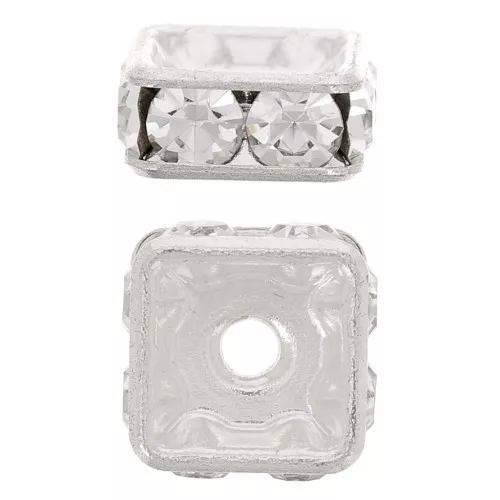 Perla rondel Strass cuadrado  6 mm plateado/Crystal  x1
