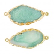 Entrepieza 2 anillas imitación Aguamarina 45x20 mm Teal/dorado