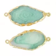 Entrepieza 2 anillas imitación Aguamarina 45x20 mm Teal/dorado