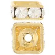 Perla rondel Strass cuadrado  6 mm dorado/Crystal  x1