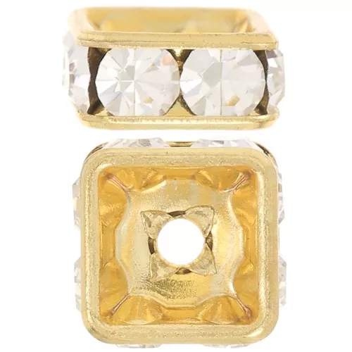 Perla rondel Strass cuadrado  6 mm dorado/Crystal  x1