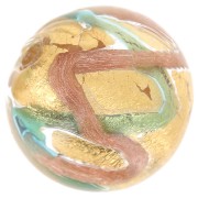 Cuenta redonda Murano 12 mm hoja de oro Aventurine/Teal x1