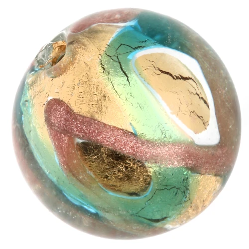 Cuenta redonda Murano 12 mm hoja de oro Aventurine/Teal x1