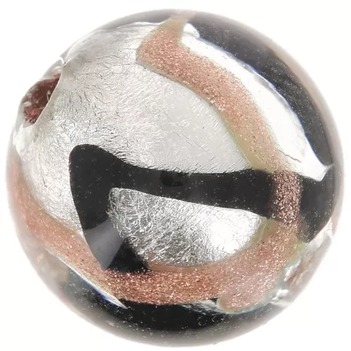 Cuenta redonda Murano 12 mm hoja de plata Aventurine/Negro x1