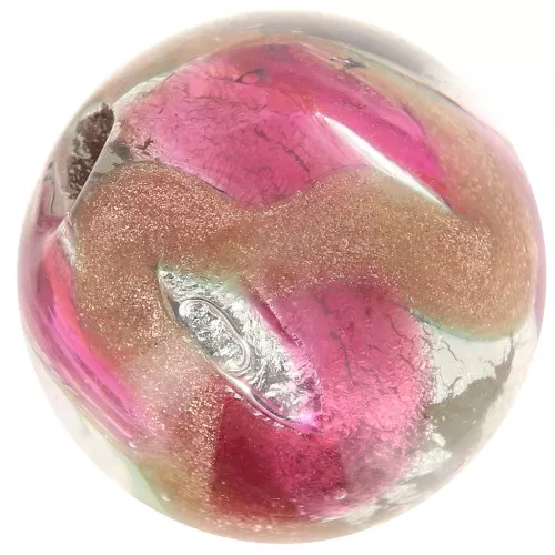 Cuenta redonda Murano 12 mm hoja de plata Aventurine/Fucsia x1