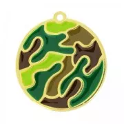 Colgante camuflaje esmalte epoxi 30 mm Verde/Marrón/Dorado con oro fino x1