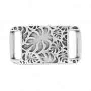 Entrepieza pasador hoja de philodindron para cordón 10mm plateado antiguo