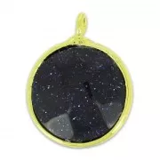 Dije redondo facetado imitación gema 15 mm dorado/Blue Sand Stone x1